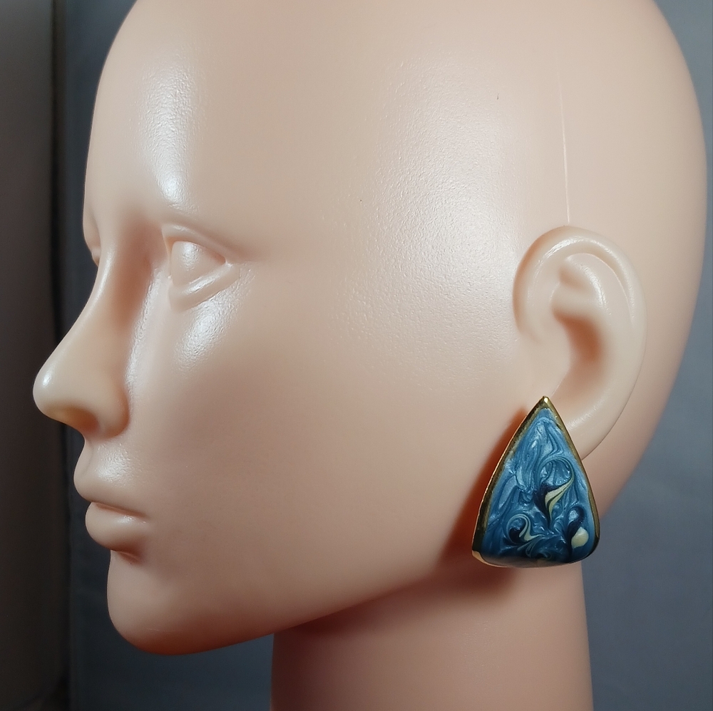 Vintage 80's Enamel Yellow Tone Stefano International Large Y2K Earrings